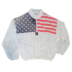 VINTAGE 80'S Surf Style American Flag Windbreaker Jacket One Size FITS LIKE XL